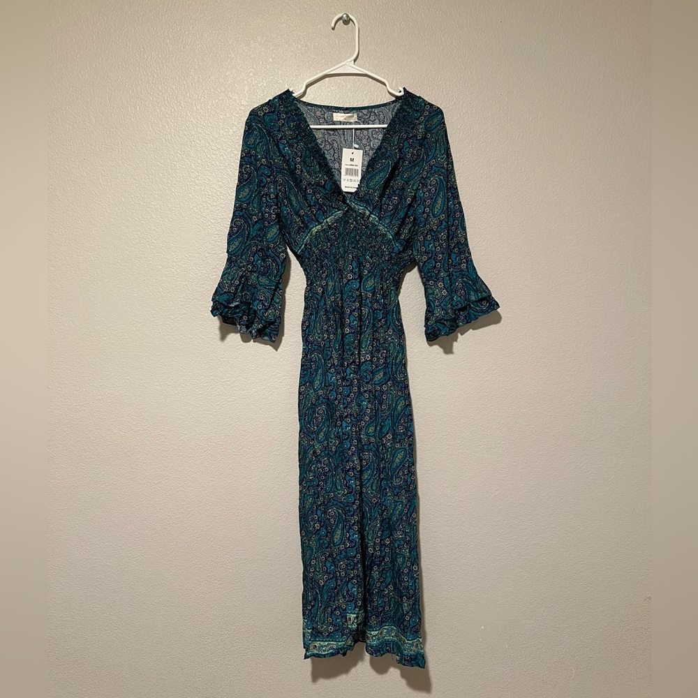 Seven Islands Paisley Blue/Green Bell Sleeve Maxi Dress